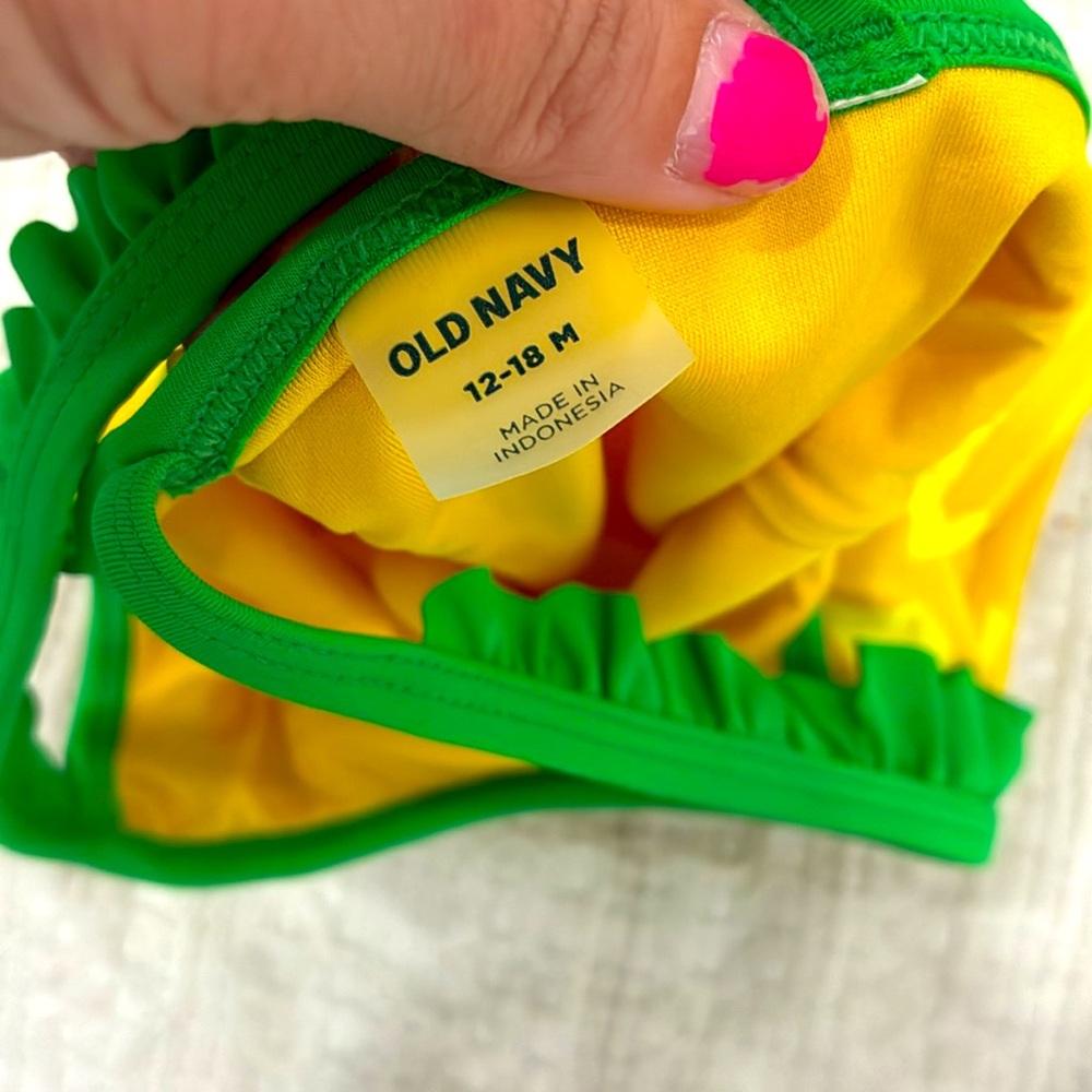 Yellow Pineapple Print Swimsuit with Green Ruffle - Picture 3 of 3